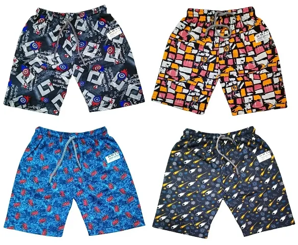 UPSTAIRS D-Wan Rich Hosiery Cotton Kids Printed Bermuda/Shorts for Boys|Kids Shorts (Pack of 4)