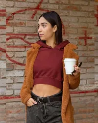 Womens Full Sleeves Crop Hoodie Trendy Stylish and Solid-thumb2