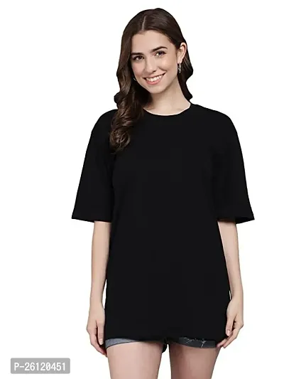 Women Solid Round Neck Half Oversize Casual T-Shirt