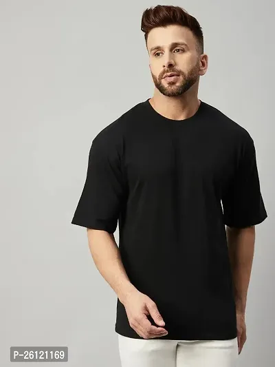 Men Solid Round Neck Half Oversize Casual T-Shirt-thumb0