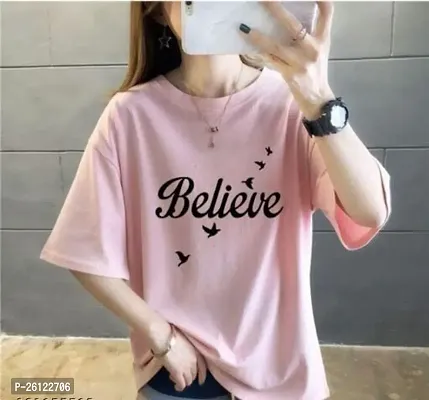 Womens Printed Round Neck Half Oversize Casual T-Shirt