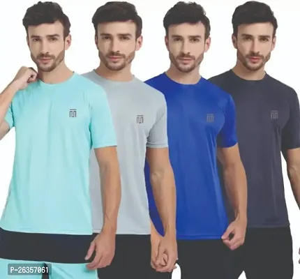 Mens Round Neck Half Sleeve Dry Fit Combo Multicolor T-Shirts (Pack of 4)-thumb0