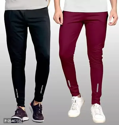 Mens Solid Regular Fit Polyster Fabric Casual Track pants Combo (Pack of 2)-thumb0