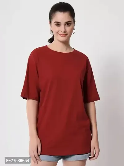 Women Solid Round Neck Half Oversize Casual T-Shirt-thumb0