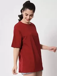 Women Solid Round Neck Half Oversize Casual T-Shirt-thumb2