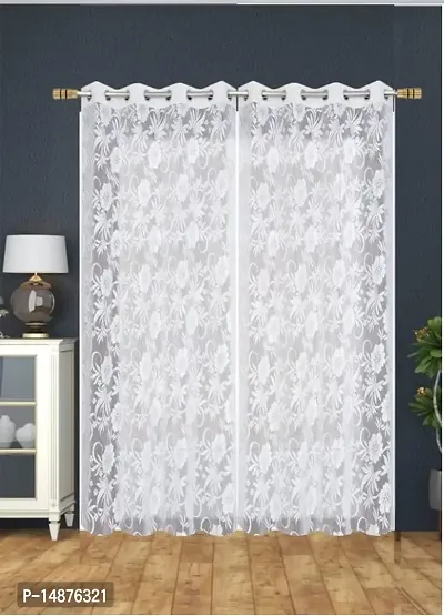 ROOKLEM Polyester Heavy Tissue Net Floral 5 Feet Window Living Room Bed Room Dining Room Hall Pooja Room Curtains Pack of 2 Pieces White Colour