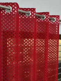 ROOKLEM Polyester Heavy Net Tissue Cress Cross Pattern Design 7 Feet Door Curtain Pack of 2 Curtains Maroon Colour-thumb1