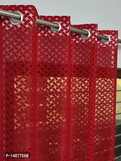 ROOKLEM Polyester Heavy Net Tissue Cress Cross Pattern Design 7 Feet Door Curtain Pack of 2 Curtains Maroon Colour-thumb2