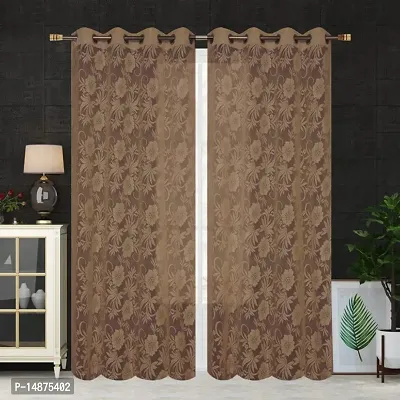 ROOKLEM Polyester Heavy Tissue Net Floral 5 Feet Window Living Room Bed Room Dining Room Hall Pooja Room Curtains Pack of 2 Pieces Brown Colour