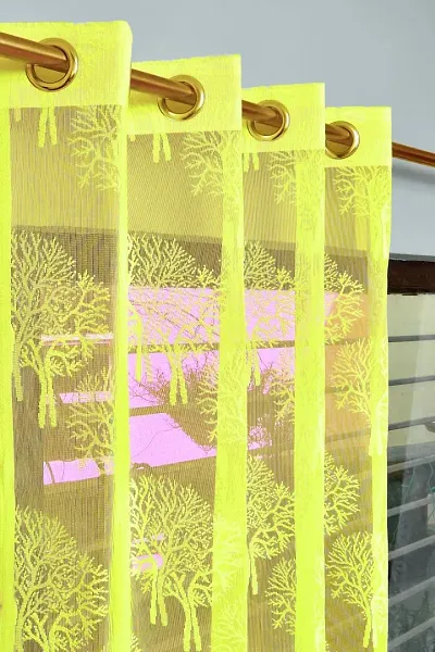 ROOKLEM Polyester Heavy Net Tree Design Yellow Colour 7 Feet Door Pack of 2 Pieces Net Curtain