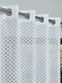 ROOKLEM Polyester Heavy Net Tissue Cress Cross Pattern Design 7 Feet Door Curtain Pack of 2 Curtains White Colour-thumb1