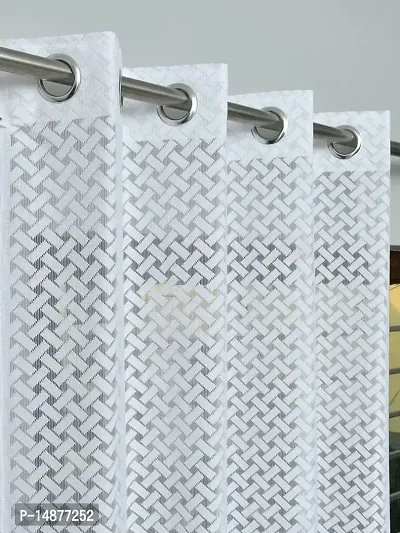 ROOKLEM Polyester Heavy Net Tissue Cress Cross Pattern Design 7 Feet Door Curtain Pack of 2 Curtains White Colour-thumb2