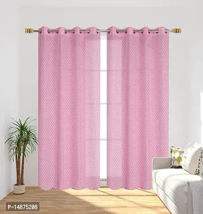 ROOKLEM Polyester Heavy Net Tissue Cress Cross Pattern Design 7 Feet Door Curtain Pack of 2 Curtains Pink Colour