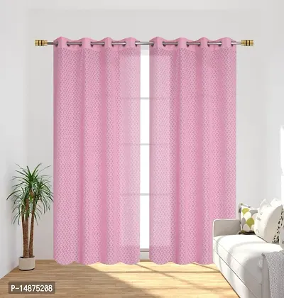 ROOKLEM Polyester Heavy Net Tissue Cress Cross Pattern Design 7 Feet Door Curtain Pack of 2 Curtains Pink Colour-thumb0