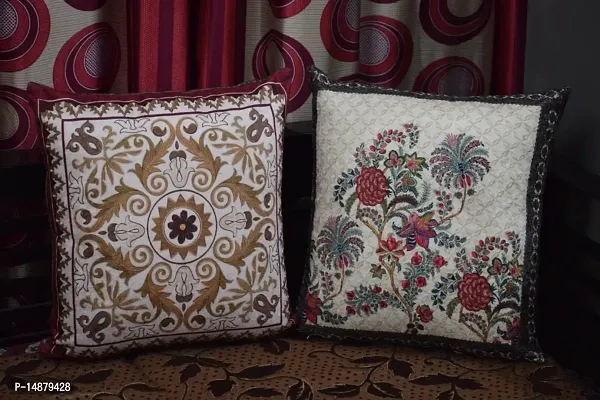 ROOKLEM Velvet Fancy Decorative Printed Two Sided Cushion Cover Pack of 2 Multicolor Size 16x16 Inches