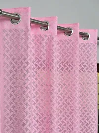 ROOKLEM Polyester Heavy Net Tissue Cress Cross Pattern Design 5 Feet Window Curtain Pack of 2 Curtains Pink Colour-thumb1