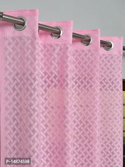 ROOKLEM Polyester Heavy Net Tissue Cress Cross Pattern Design 5 Feet Window Curtain Pack of 2 Curtains Pink Colour-thumb2