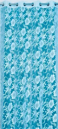 ROOKLEM Polyester Heavy Tissue Net Floral 5 Feet Window Living Room Bed Room Dining Room Hall Pooja Room Curtains Pack of 2 Pieces Aqua(Sky Blue) Colour-thumb2