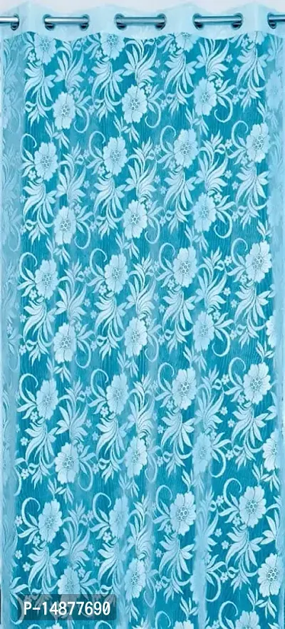 ROOKLEM Polyester Heavy Tissue Net Floral 5 Feet Window Living Room Bed Room Dining Room Hall Pooja Room Curtains Pack of 2 Pieces Aqua(Sky Blue) Colour-thumb3