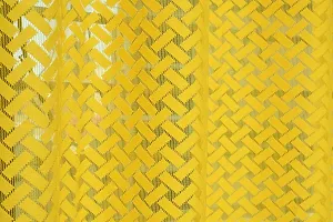 ROOKLEM Polyester Heavy Net Tissue Cress Cross Pattern Design 7 Feet Door Curtain Pack of 2 Curtains Yellow Colour-thumb2