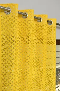 ROOKLEM Polyester Heavy Net Tissue Cress Cross Pattern Design 7 Feet Door Curtain Pack of 2 Curtains Yellow Colour-thumb1