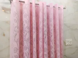 ROOKLEM Polyester Fancy Beautiful Heavy Net Semi Sheer Rose Design Curtains 5 Feet Window Pack of 2 Pieces Pink Colour-thumb1