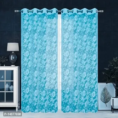 ROOKLEM Polyester Heavy Tissue Net Floral 5 Feet Window Living Room Bed Room Dining Room Hall Pooja Room Curtains Pack of 2 Pieces Aqua(Sky Blue) Colour