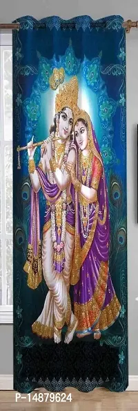 Mohit Home Furnishing Polyresin God Radhey Krishna Digital Printed Solid 4 x 7 Feet Door Curtain for The Drawing Room Mandir and Pooja Ghar - Multicolour