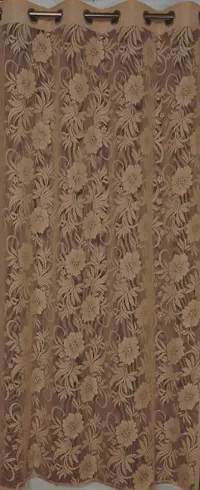 ROOKLEM Polyester Heavy Tissue Net Floral 5 Feet Window Living Room Bed Room Dining Room Hall Pooja Room Curtains Pack of 2 Pieces Brown Colour-thumb2