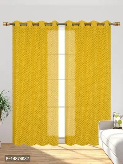 ROOKLEM Polyester Heavy Net Tissue Cress Cross Pattern Design 5 Feet Window Curtain Pack of 2 Curtains Yellow Colour-thumb0