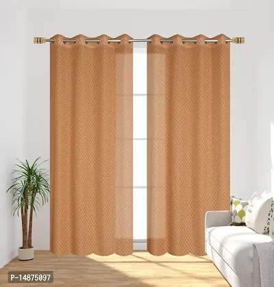 ROOKLEM Polyester Heavy Net Tissue Cress Cross Pattern Design 7 Feet Door Curtain Pack of 2 Curtains Brown Colour