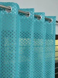 ROOKLEM Polyester Heavy Net Tissue Cress Cross Pattern Design 7 Feet Door Curtain Pack of 2 Curtains Sky Blue (Aqua) Colour-thumb1