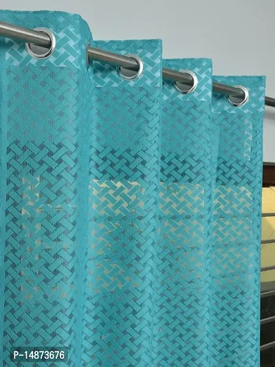 ROOKLEM Polyester Heavy Net Tissue Cress Cross Pattern Design 7 Feet Door Curtain Pack of 2 Curtains Sky Blue (Aqua) Colour-thumb2