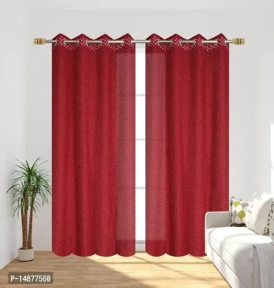 ROOKLEM Polyester Heavy Net Tissue Cress Cross Pattern Design 7 Feet Door Curtain Pack of 2 Curtains Maroon Colour