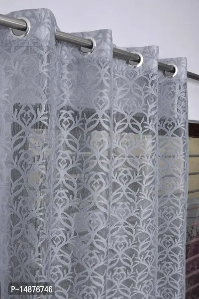 ROOKLEM Heavy Polyester Jaal Floral Design Net Semi Transparent Sheer Curtains for Living Room Bedroom Pack of 2 Pieces Grey Color 4 x 7 Feet for Door Size