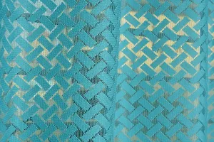 ROOKLEM Polyester Heavy Net Tissue Cress Cross Pattern Design 7 Feet Door Curtain Pack of 2 Curtains Sky Blue (Aqua) Colour-thumb2