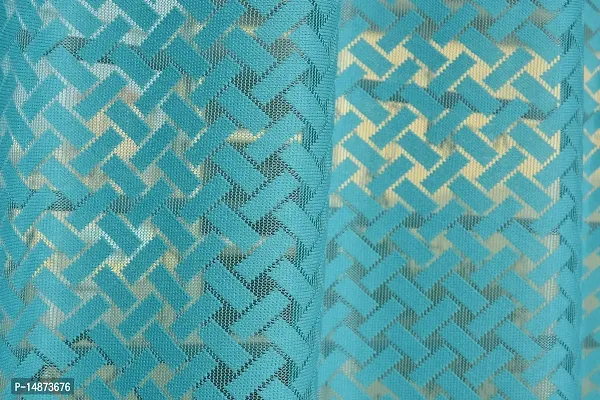 ROOKLEM Polyester Heavy Net Tissue Cress Cross Pattern Design 7 Feet Door Curtain Pack of 2 Curtains Sky Blue (Aqua) Colour-thumb3