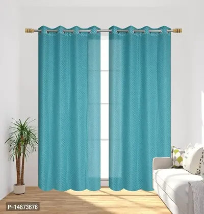 ROOKLEM Polyester Heavy Net Tissue Cress Cross Pattern Design 7 Feet Door Curtain Pack of 2 Curtains Sky Blue (Aqua) Colour