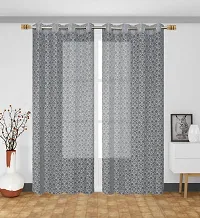 ROOKLEM Heavy Polyester Jaal Floral Design Net Semi Transparent Sheer Curtains for Living Room Bedroom Pack of 2 Pieces Grey Color 4 x 7 Feet for Door Size-thumb1