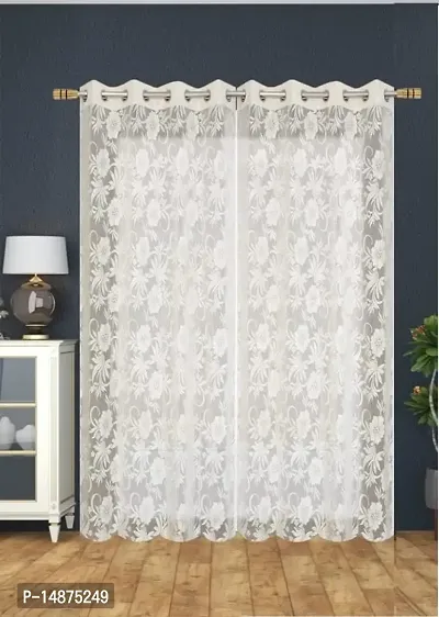 ROOKLEM Polyester Heavy Tissue Net Floral 5 Feet Window Living Room Bed Room Dining Room Hall Pooja Room Curtains Pack of 2 Pieces Cream Colour