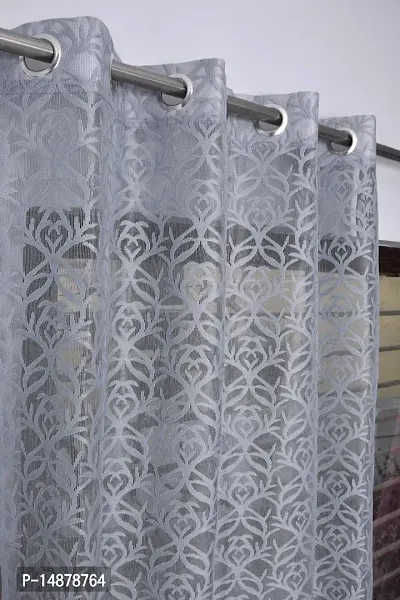 ROOKLEM Heavy Polyester Jaal Floral Design Net Semi Transparent Sheer Curtains for Living Room Bedroom Pack of 2 Pieces Grey Color 4 x 9 Feet for Long Door Size-thumb0