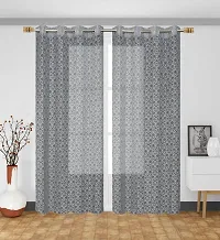ROOKLEM Heavy Polyester Jaal Floral Design Net Semi Transparent Sheer Curtains for Living Room Bedroom Pack of 2 Pieces Grey Color 4 x 9 Feet for Long Door Size-thumb1