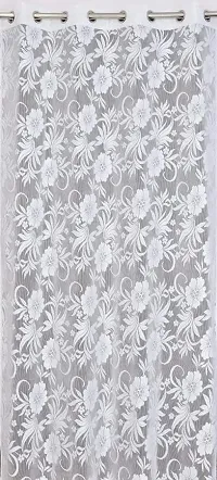 ROOKLEM Polyester Heavy Tissue Net Floral 5 Feet Window Living Room Bed Room Dining Room Hall Pooja Room Curtains Pack of 2 Pieces White Colour-thumb2