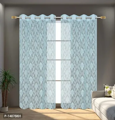 ROOKLEM Heavy Polyester Damask Design Net Semi Transparent Sheer Curtains for Living Room Bedroom Pack of 2 Pieces-thumb2