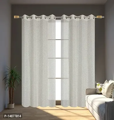 ROOKLEM Polyester Heavy Net Tissue Cress Cross Pattern Design 5 Feet Window Curtain Pack of 2 Curtains Cream (Off White) Colour