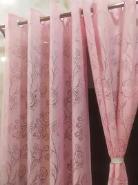 ROOKLEM Polyester Fancy Beautiful Heavy Net Semi Sheer Rose Design Curtains 5 Feet Window Pack of 2 Pieces Pink Colour-thumb2