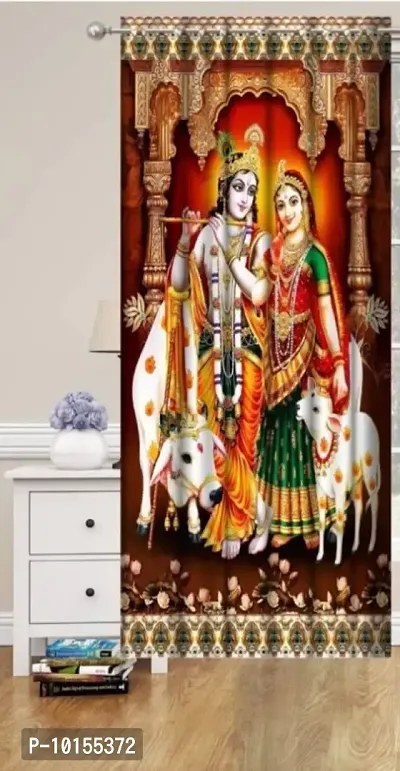 Polyester Radha Krishna Printed Curtain For Pooja Room 7 Feet Door