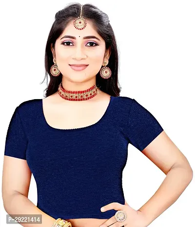 Reliable Navy Blue Cotton Blend Stitched Blouses For Women-thumb0