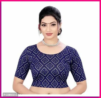 Reliable Navy Blue Cotton Blend Printed Stitched Blouse For Women-thumb0