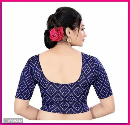 Reliable Navy Blue Cotton Blend Printed Stitched Blouse For Women-thumb2